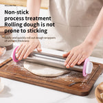 13.78 Inch Stainless Steel Adjustable Rolling Pin with 4 Thickness Removable Rings Dough Roller for Pizza Cookie Baking Tools