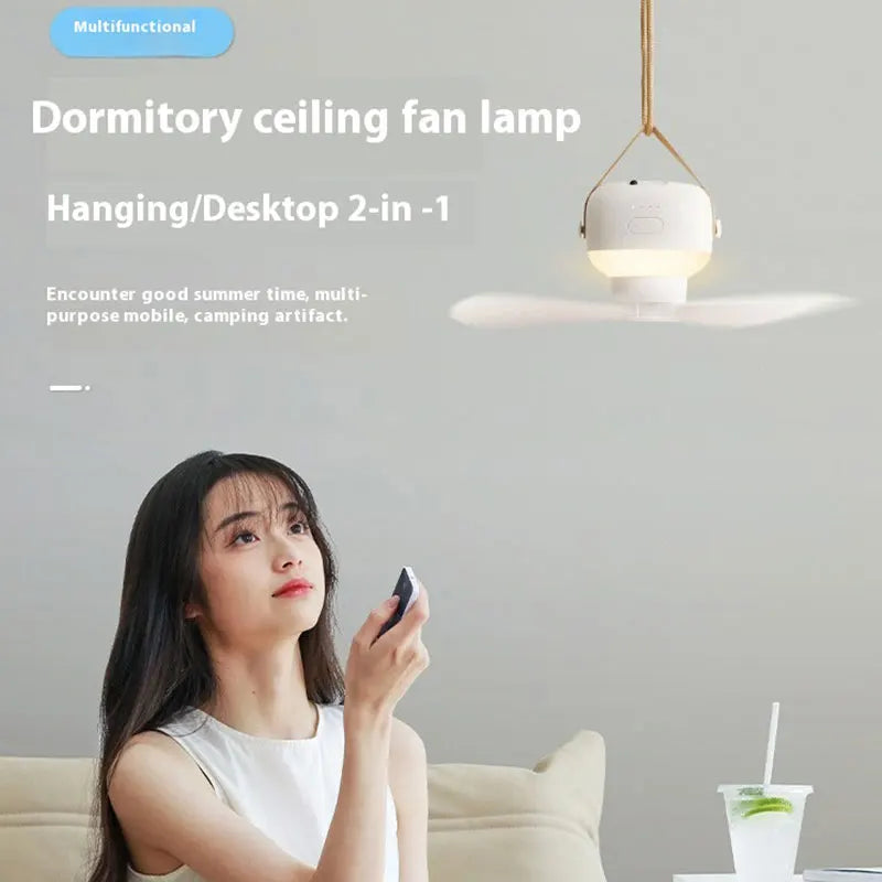 Portable Ceiling Fans Outdoor Camping Fan Tent Ventilator Cooler Rechargeable Electric Fan Remote Control LED Lighting