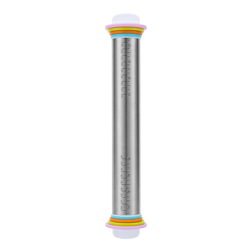 13.78 Inch Stainless Steel Adjustable Rolling Pin with 4 Thickness Removable Rings Dough Roller for Pizza Cookie Baking Tools