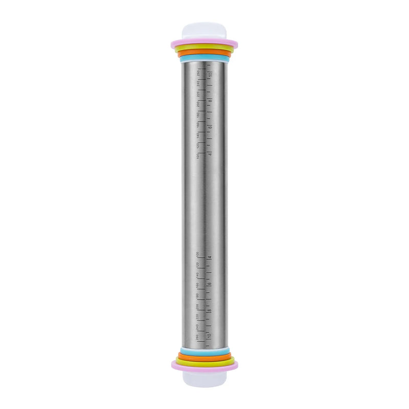 13.78 Inch Stainless Steel Adjustable Rolling Pin with 4 Thickness Removable Rings Dough Roller for Pizza Cookie Baking Tools